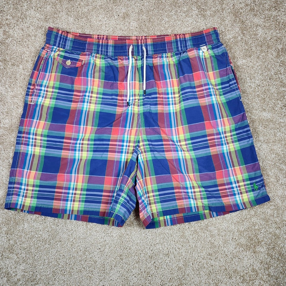 Polo Ralph Lauren Swim Shorts Plaid Multicolor Cotton Nylon Preppy 2XLT